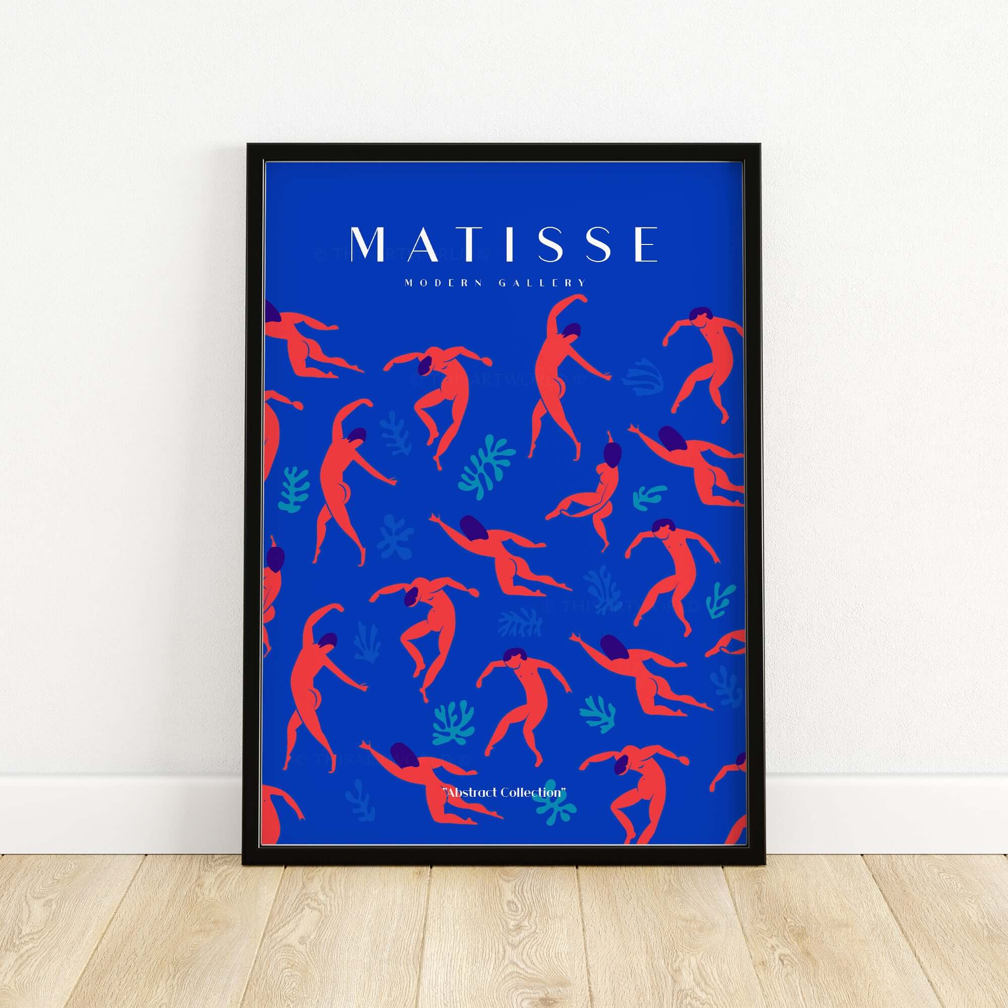 Matisse Art Prints -  Dancing Figures Pattern Red Blue Poster featuring red figures against a blue background.