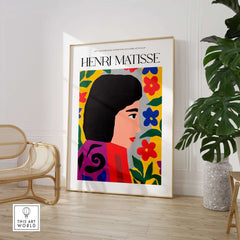 Matisse Art Prints - Floral Woman vibrant wall art featuring a woman amidst colorful flowers and foliage.