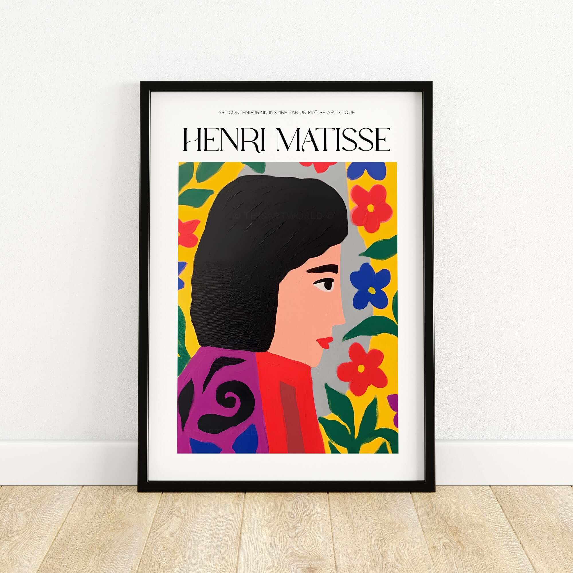 Matisse Art Prints - Floral Woman colorful art print featuring a woman's profile and vibrant floral background