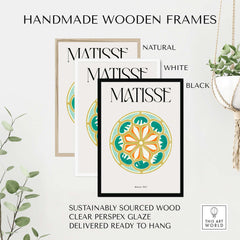 Matisse Art Print Rosace 1954 Rose Window Geometric Art Print framed in handmade wooden frames in natural, white, and black.