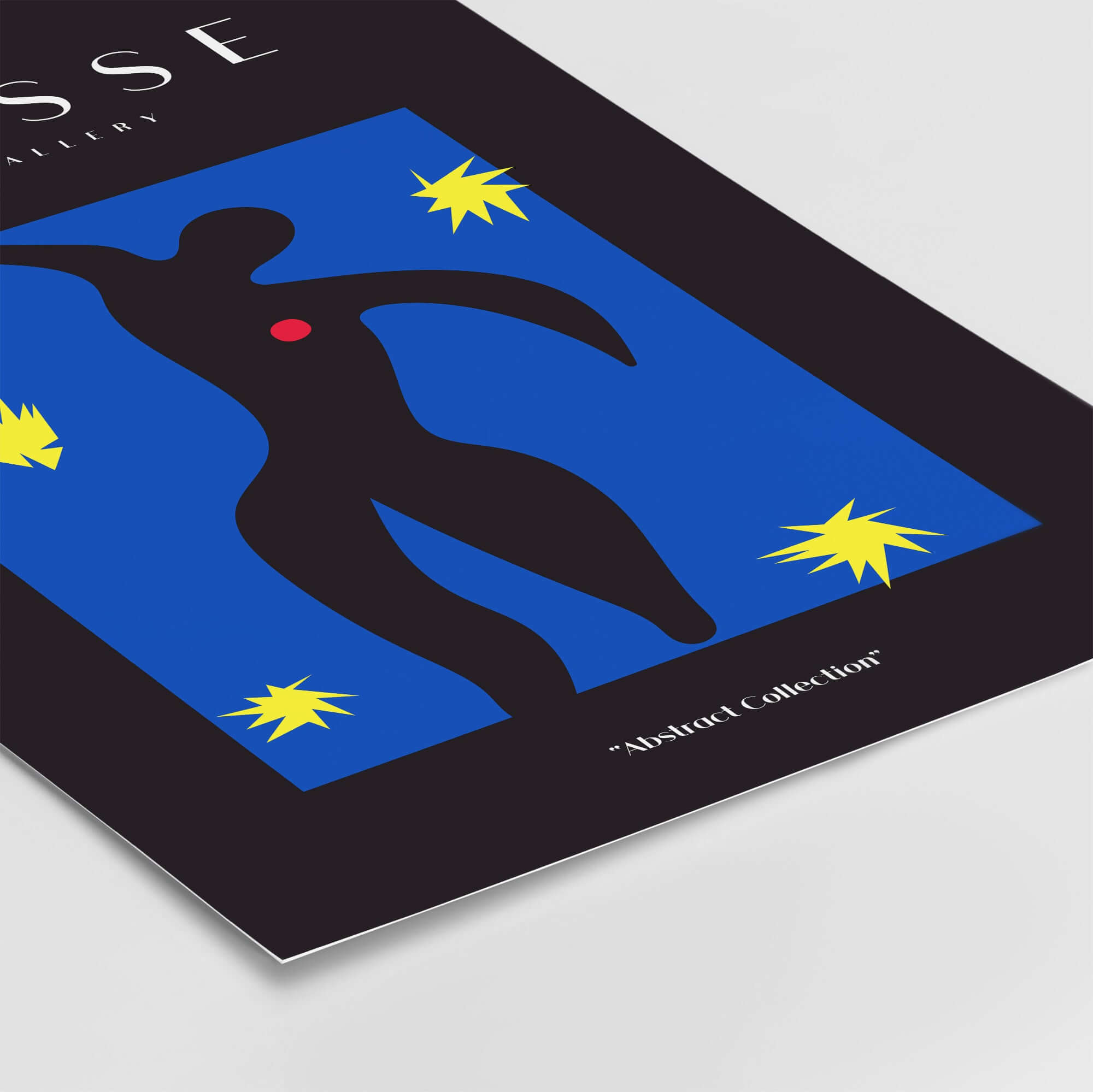Matisse Art Prints - Icarus Black Figure with Stars Poster featuring vibrant blue background and yellow stars.