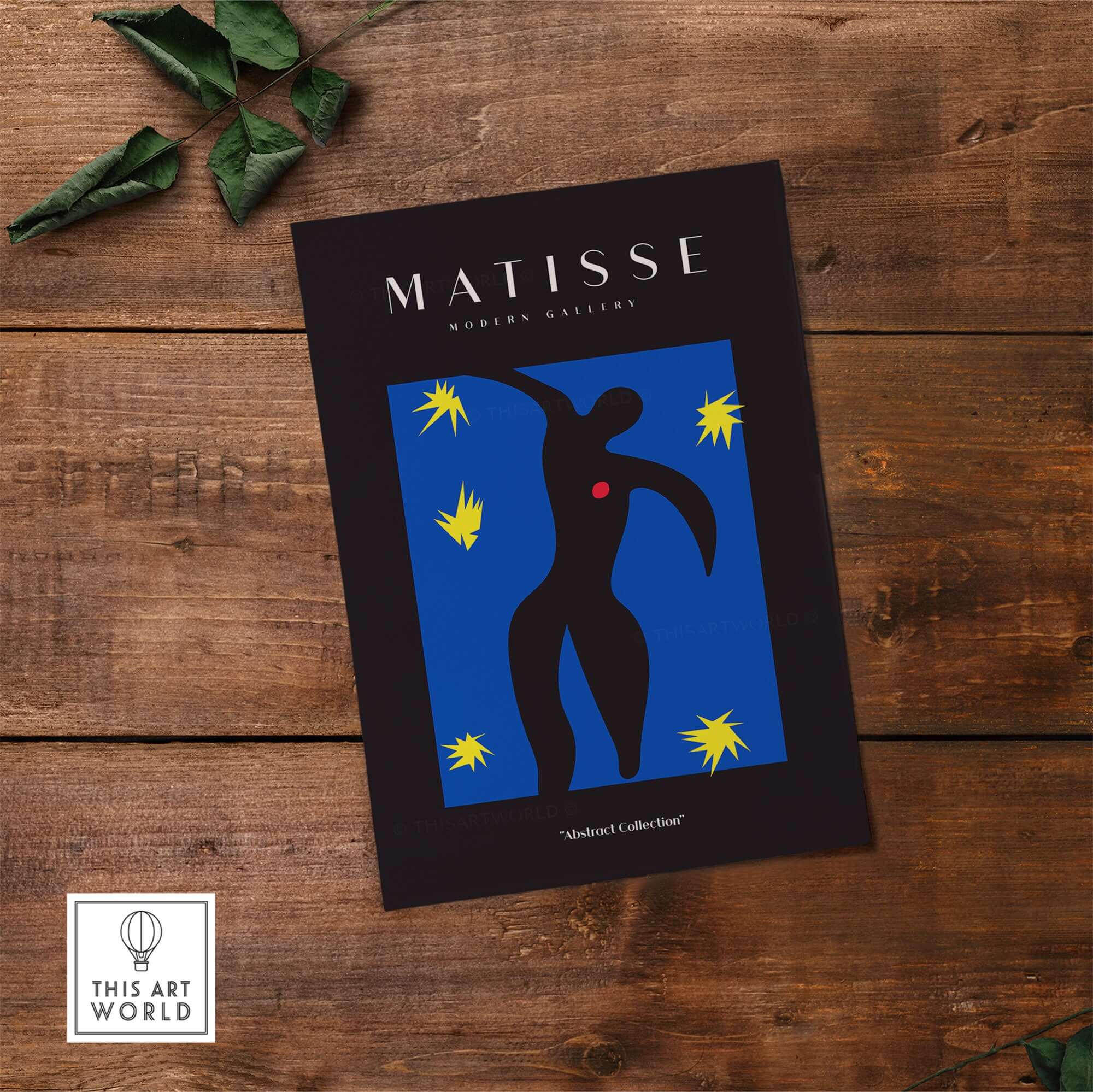 Matisse Art Prints - Icarus Black Figure with Stars Poster featuring a dynamic black figure on a vibrant blue background.