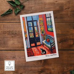 Matisse Art Prints - Interior with Cat and Open Door Poster showing a vibrant room with a cat and open door.
