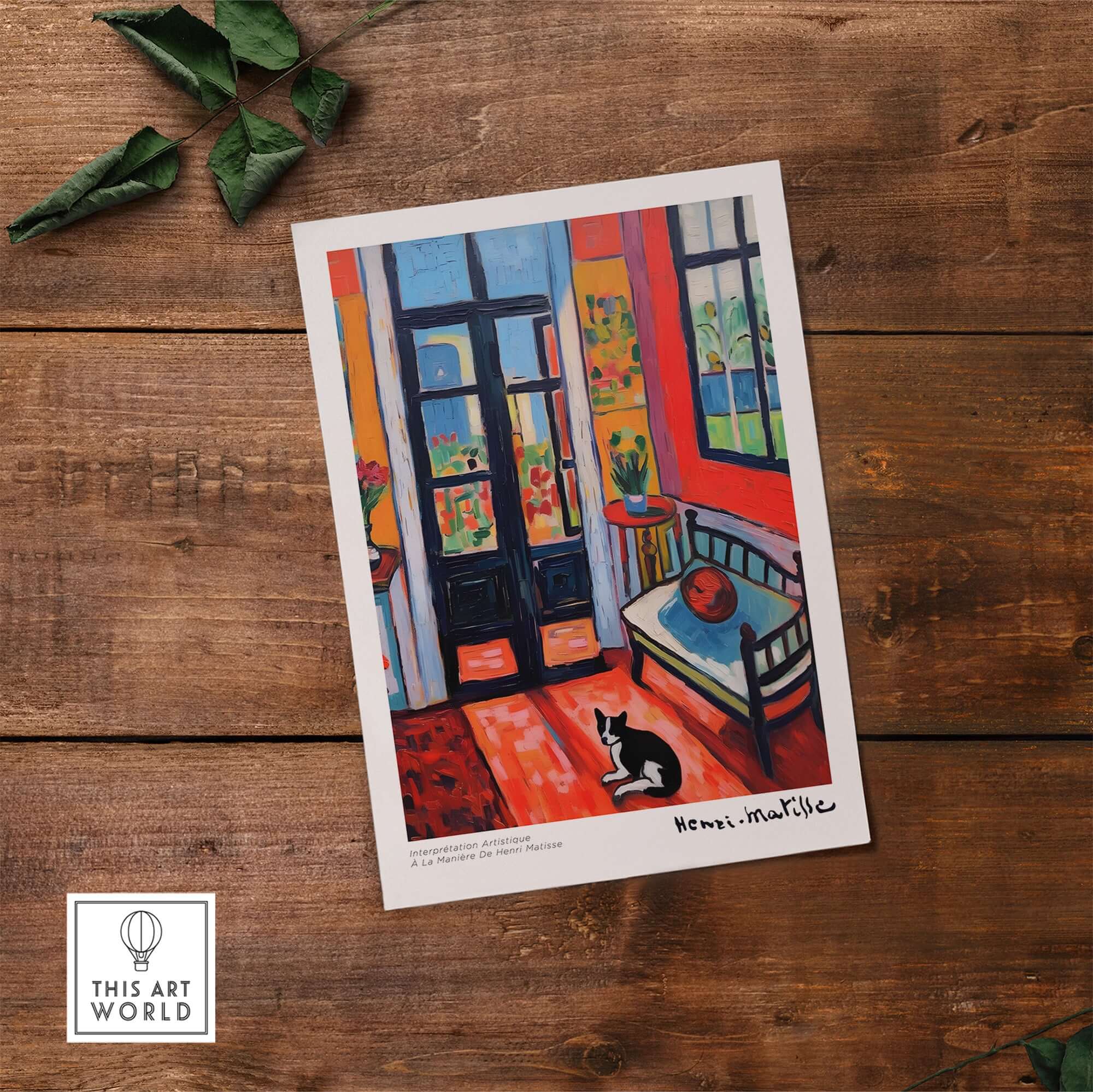 Matisse Art Prints - Interior with Cat and Open Door Poster showing a vibrant room with a cat and open door.