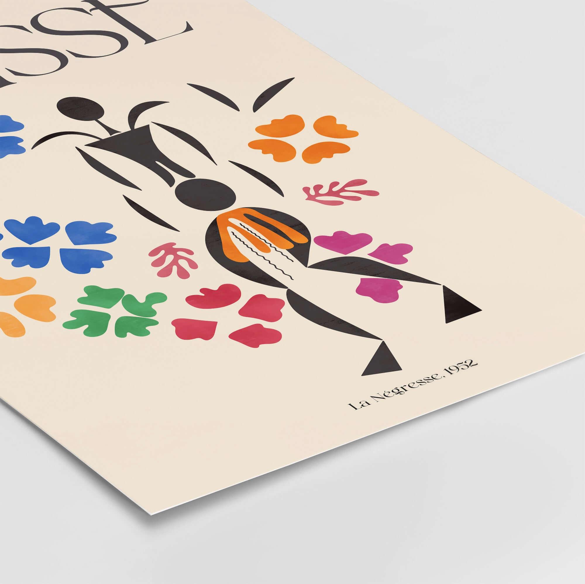 Matisse Art Print - La Négresse 1952 Poster featuring abstract figures and colorful floral shapes.