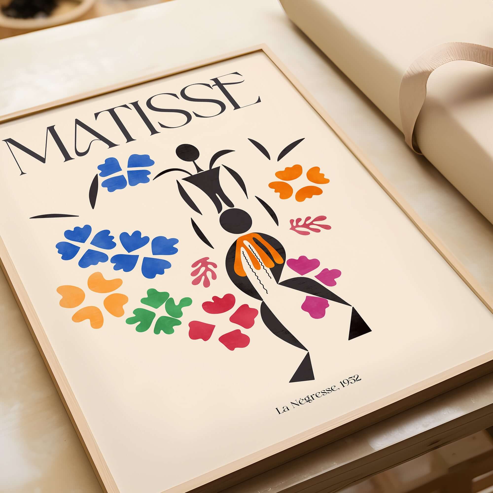 Matisse Art Print - La Négresse 1952 Poster featuring vibrant abstract figures and colorful floral designs.