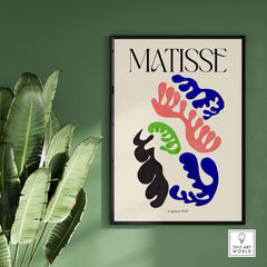 Matisse Art Print Lagoon 1947 Abstract Organic Shapes Wall Art Print displayed with green foliage.