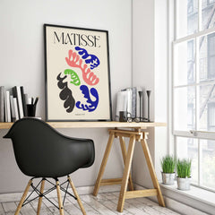 Matisse Art Print Lagoon 1947 Abstract Organic Shapes Wall Art Print displayed in a modern workspace setting.