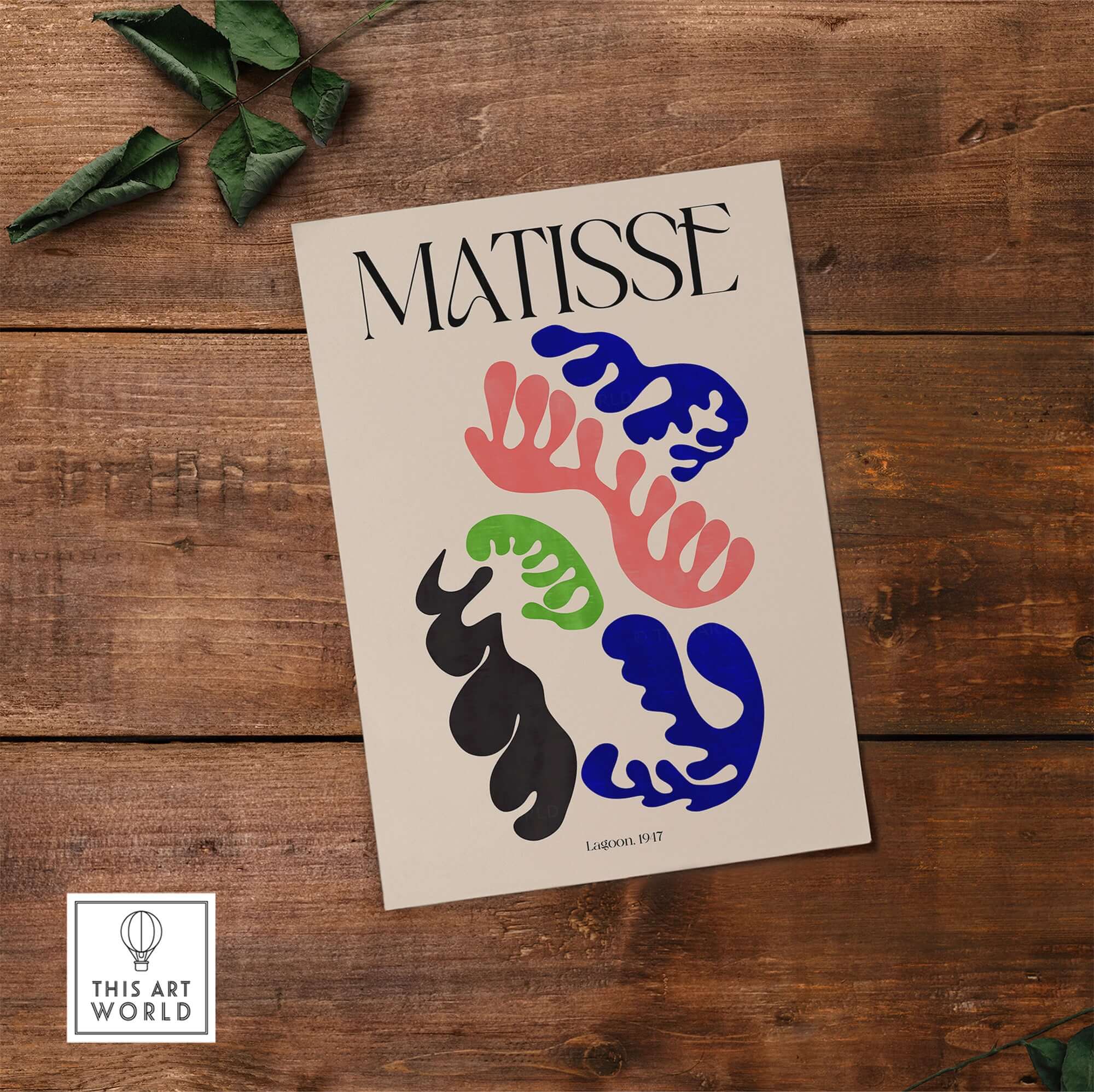 Matisse Art Print Lagoon 1947 Abstract Organic Shapes Wall Art Print featuring vibrant organic shapes on a neutral background.
