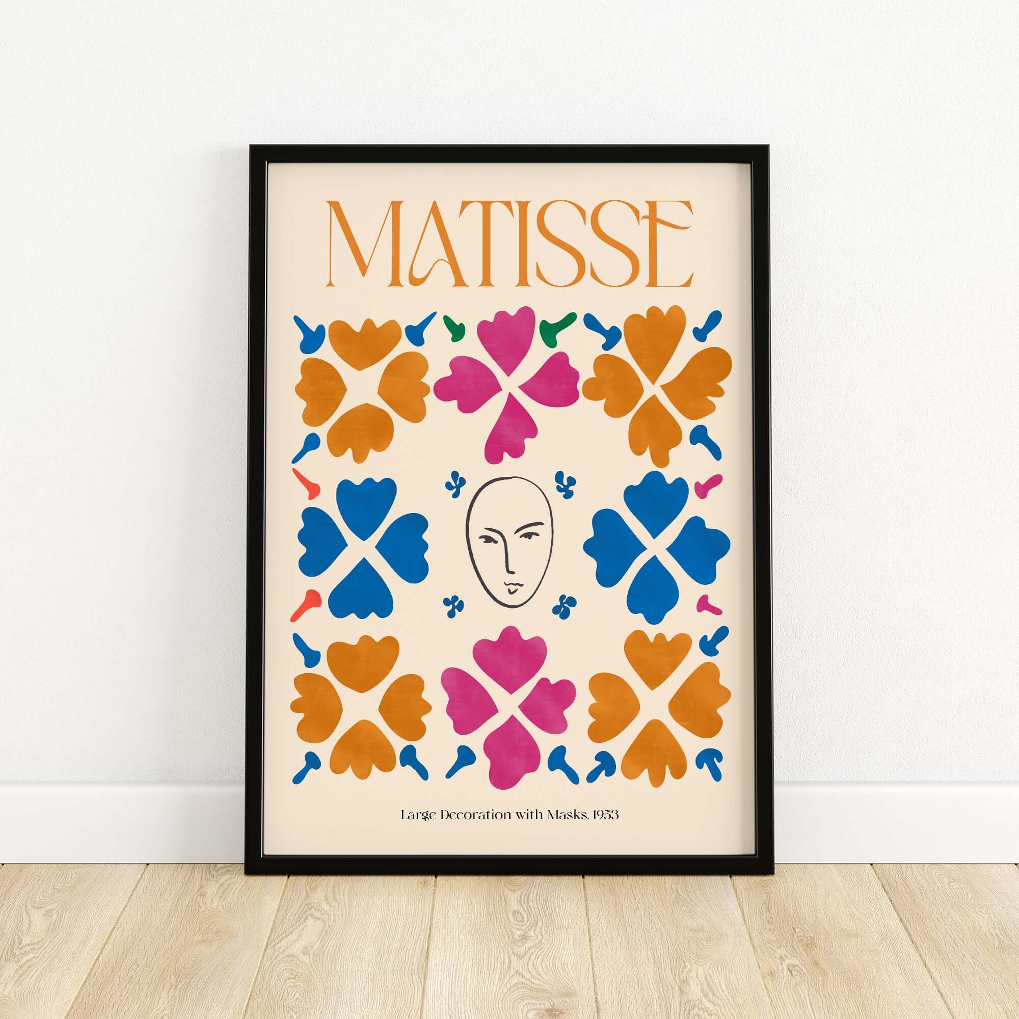 Matisse Art Print - Large Decoration with Masks Floral Pattern Poster featuring bold colors and abstract shapes.