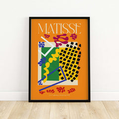 Matisse Art Print - Les Codomas Jazz 1947 Abstract Cut Out Art Poster in vibrant colors on a bold orange background.