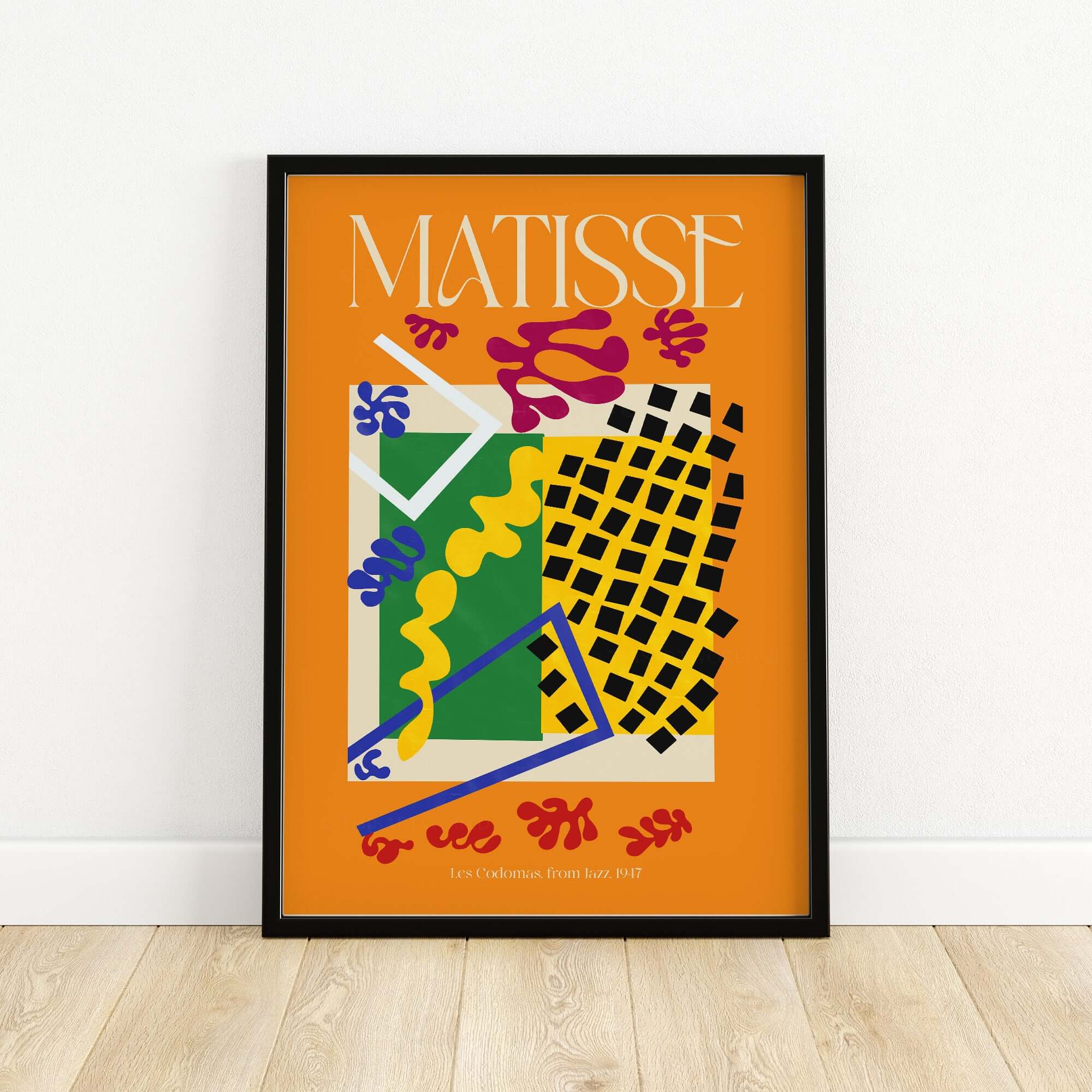 Matisse Art Print - Les Codomas Jazz 1947 Abstract Cut Out Art Poster in vibrant colors on a bold orange background.