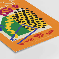 Matisse Art Print - Les Codomas Jazz 1947 Abstract Cut Out Art Poster featuring vibrant abstract shapes on an orange background.