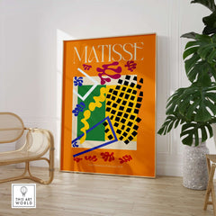 Matisse Art Print - Les Codomas Jazz 1947 Abstract Cut Out Art Poster displayed in a vibrant, modern interior.