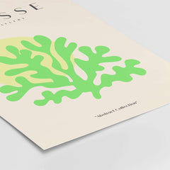 Matisse Art Prints - Lime Green Coral Abstract Sun Print featuring vibrant coral shape on beige background.