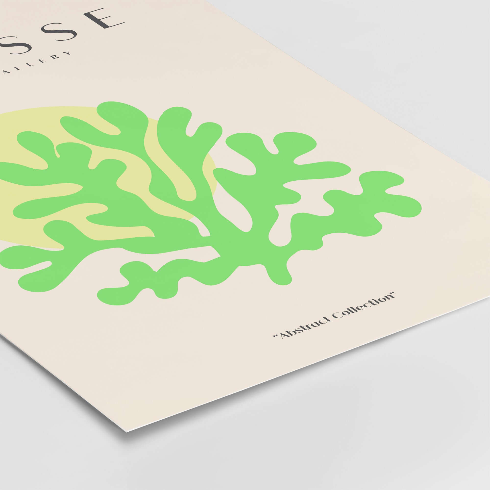 Matisse Art Prints - Lime Green Coral Abstract Sun Print featuring vibrant coral shape on beige background.