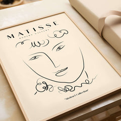 Matisse Art Prints -  Line Art Face Curly Hair Minimalist Poster featuring a delicate face illustration with curly hair.