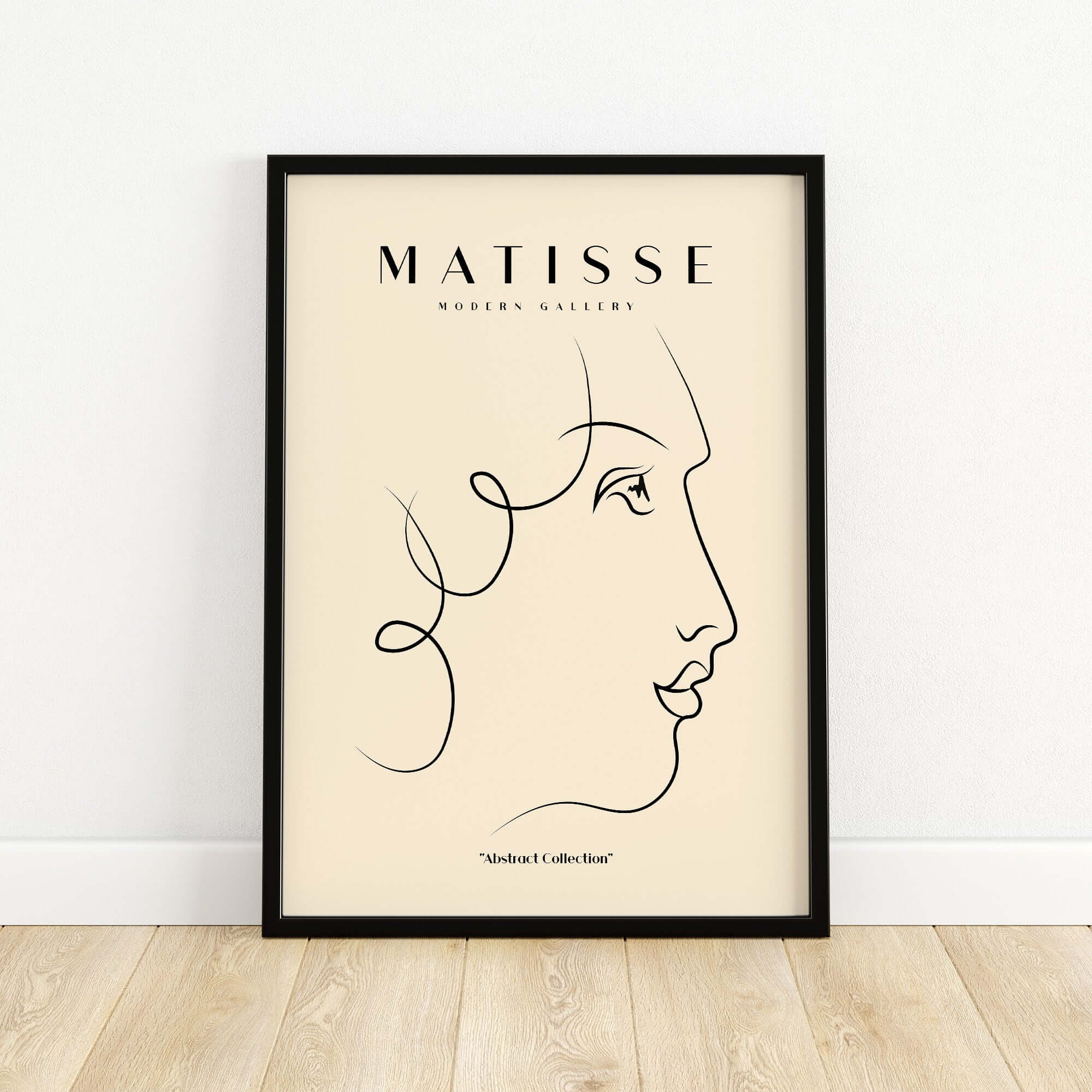 Matisse Art Prints -  Line Art of a Lady's Face Poster featuring minimalist line drawing on beige background.