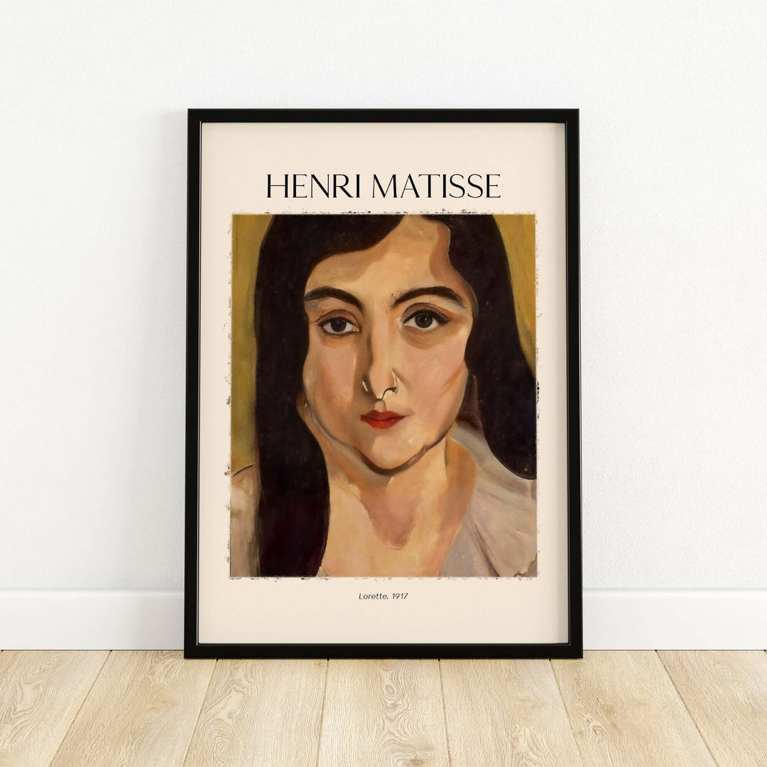 Henri Matisse 1917 portrait print 'Lorette' featuring expressive colors and distinct facial features.