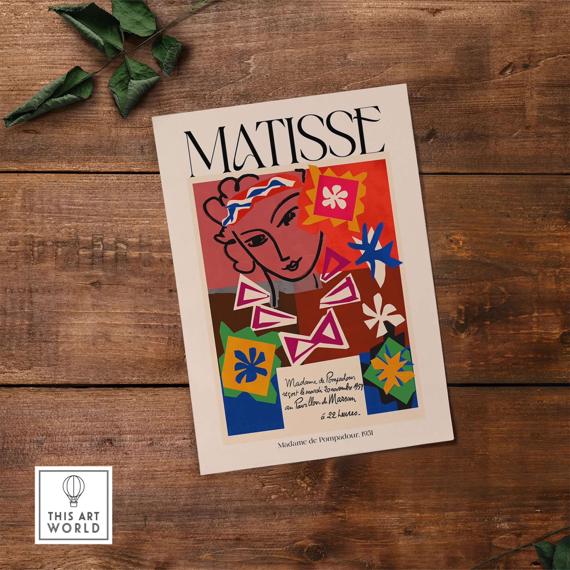 Matisse Art Print Madame de Pompadour 1951 Abstract Collage Poster featuring vibrant colors and abstract shapes.