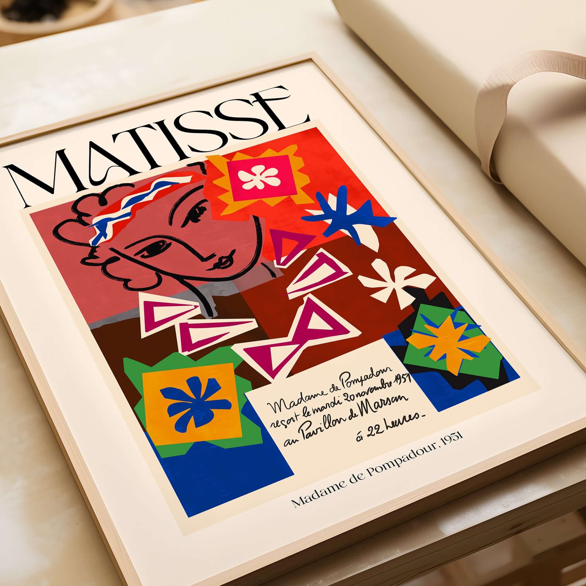 Matisse Art Print Madame de Pompadour 1951 Abstract Collage Poster featuring vibrant colors and bold patterns.