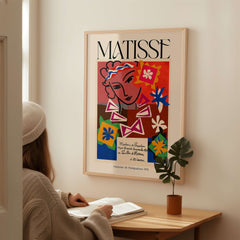 Matisse Art Print Madame de Pompadour 1951 Abstract Collage Poster displayed in a modern setting with a person admiring it.