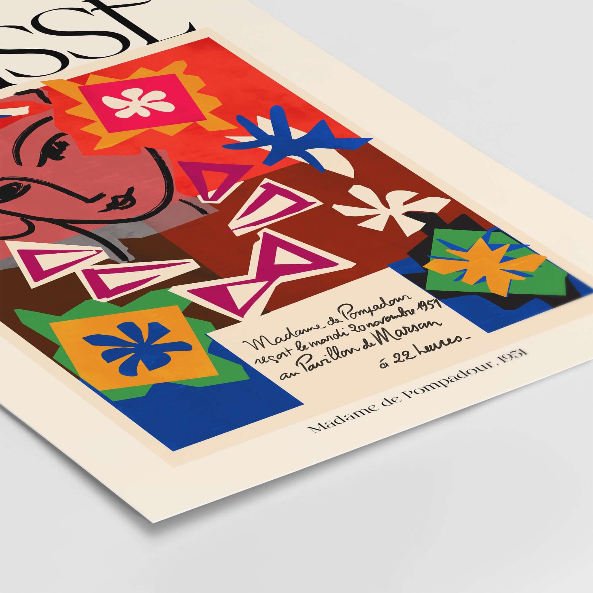 Matisse Art Print Madame de Pompadour 1951 Abstract Collage Poster featuring vibrant colors and dynamic shapes.