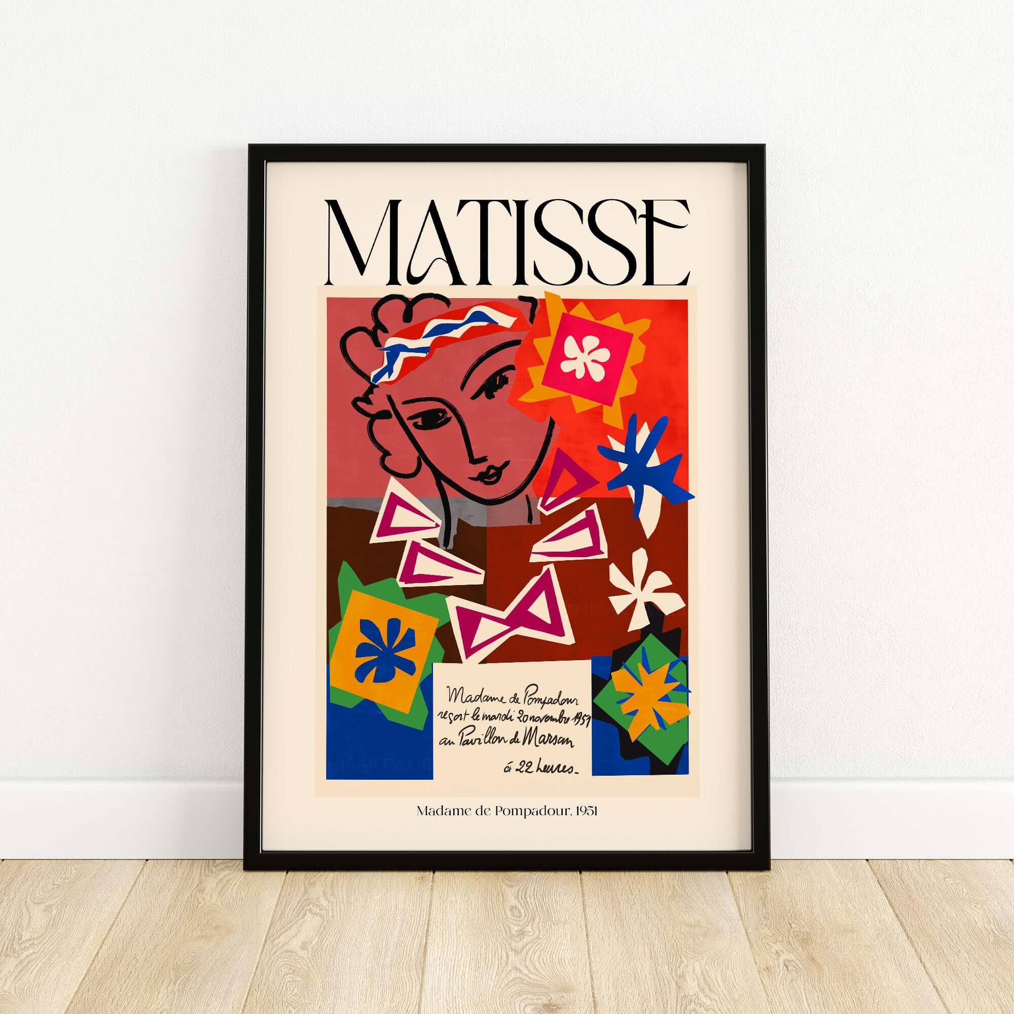 Matisse Art Print Madame de Pompadour 1951 Abstract Collage Poster featuring vibrant colors and bold patterns.