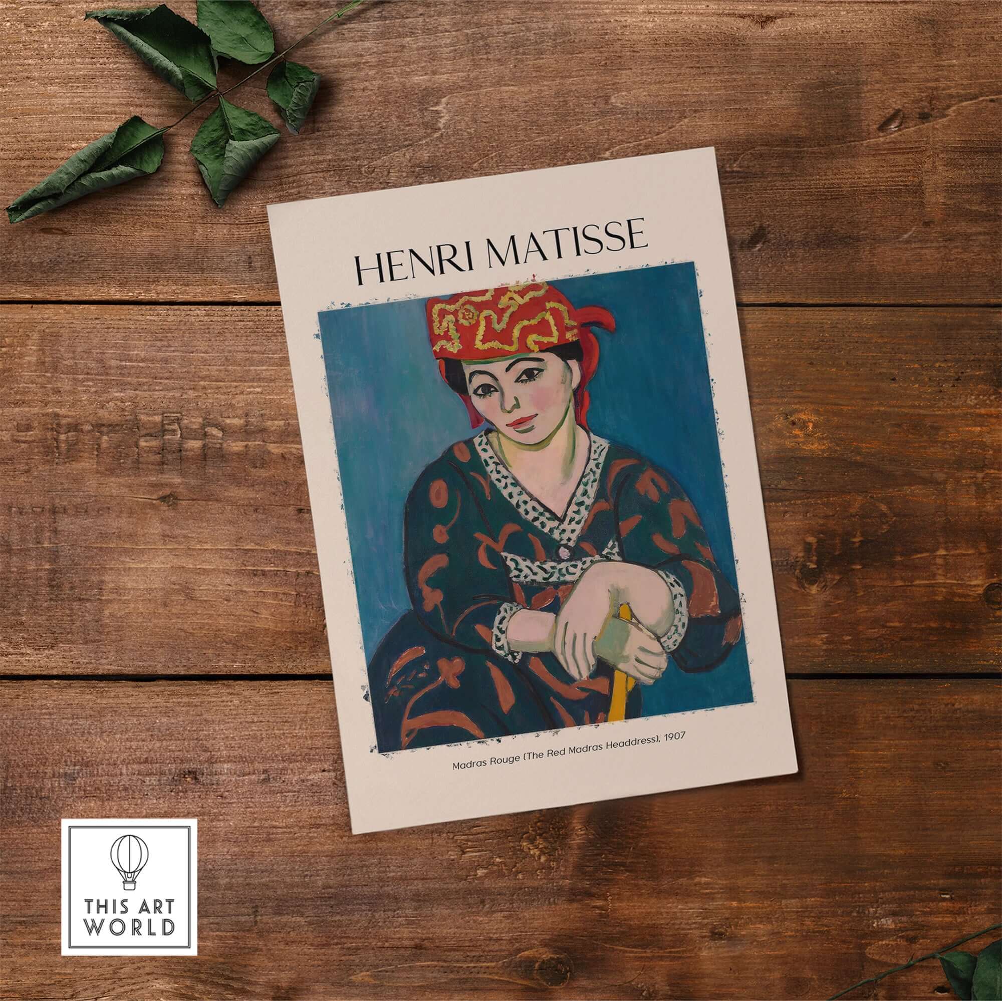 Matisse Art Print - Madras Rouge Red Headdress 1907 Wall Art Poster featuring vibrant colors and striking design.