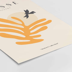 Matisse Art Prints - Orange Leaf Bird Silhouette Poster featuring orange leaf silhouette and black bird on beige background.