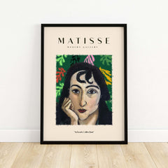Matisse Art Prints - Pensive Woman Poster featuring a thoughtful woman with dark curly hair on a green abstract background.