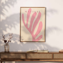 Matisse Art Prints - Pink Coral Leaf Abstract Botanical Poster displayed in a stylish interior setting.