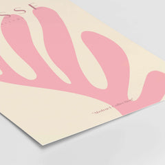 Matisse Art Prints - Pink Coral Leaf Abstract Botanical Poster featuring a soft coral leaf design on beige background.