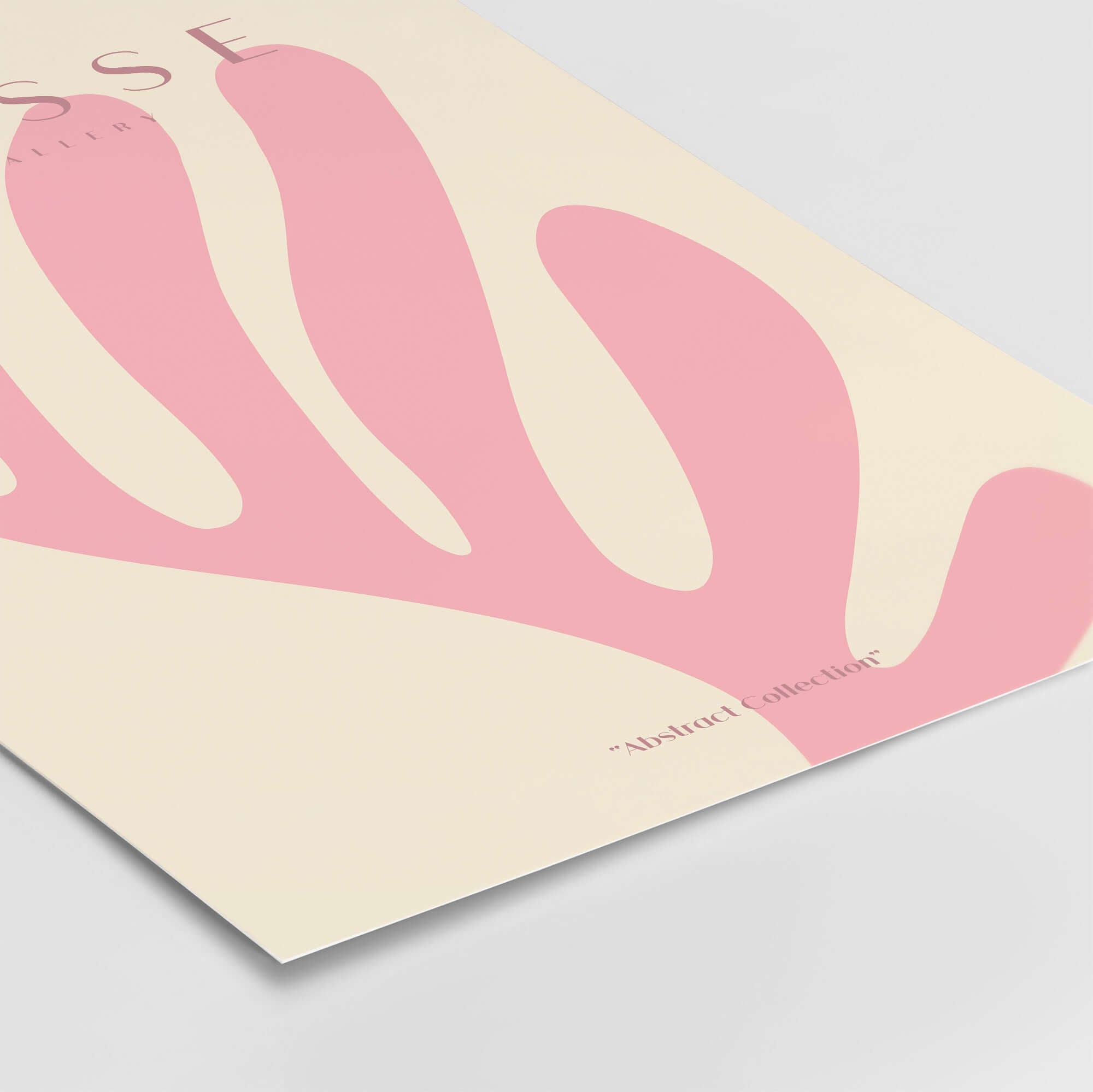 Matisse Art Prints - Pink Coral Leaf Abstract Botanical Poster featuring a soft coral leaf design on beige background.