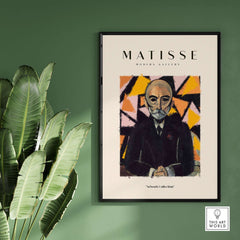 Matisse Art Prints - Portrait Man in Suit Geometric Wall Art framed in a modern gallery setting with vibrant background.