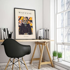 Matisse Art Prints - Portrait Man in Suit Geometric Wall Art displayed in a stylish home office setting.