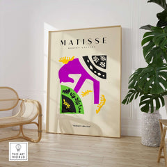 Matisse Art Prints - Purple Horse Abstract Figure Collage Poster displayed in a modern gallery setting.