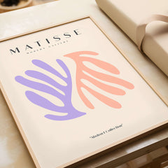 Matisse Art Prints - Purple Peach Abstract Leaves Poster featuring organic leaf shapes in purple and peach.