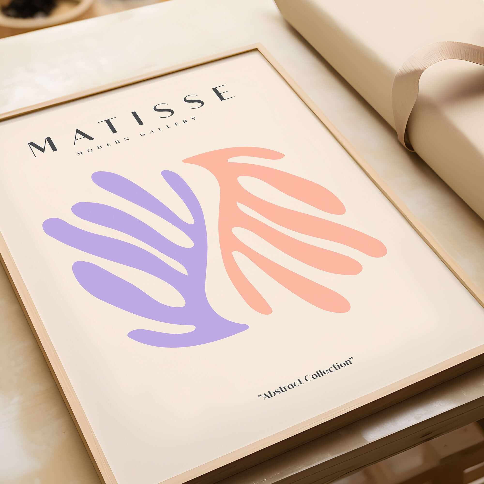 Matisse Art Prints - Purple Peach Abstract Leaves Poster featuring organic leaf shapes in purple and peach.