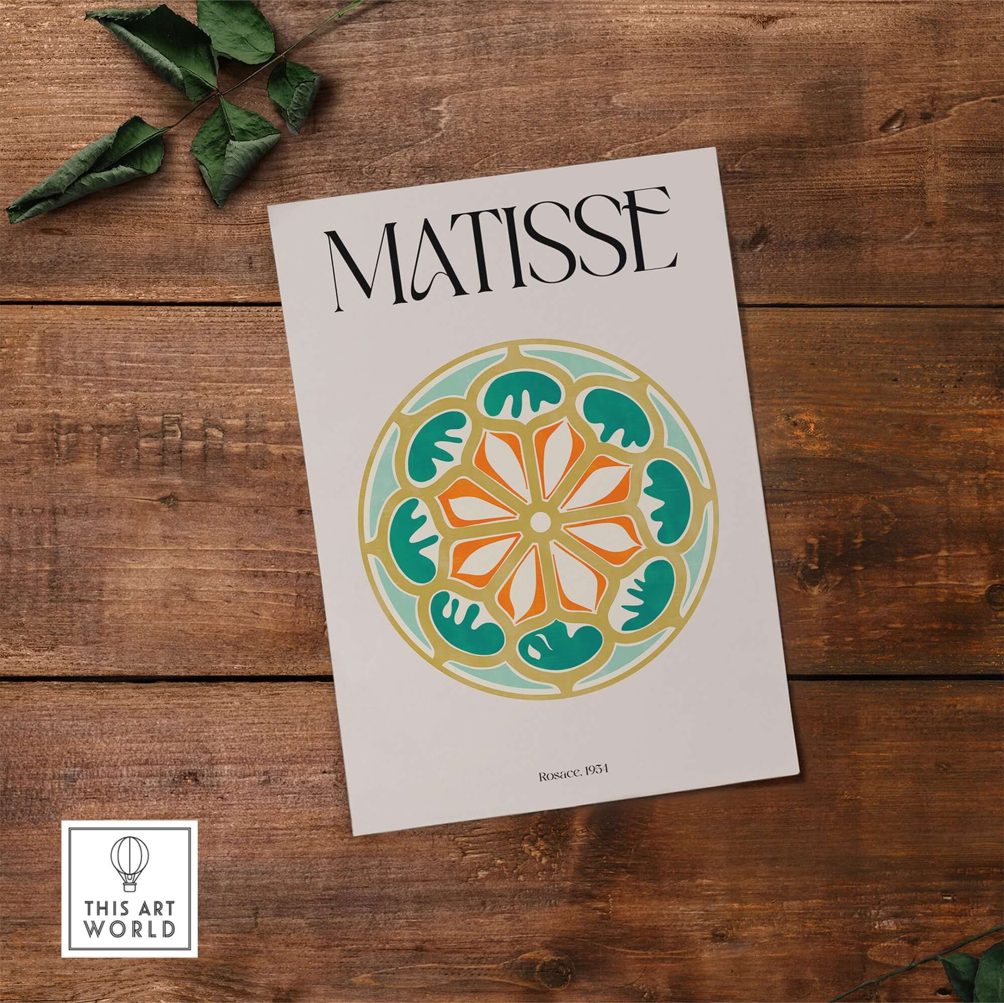 Matisse Art Print Rosace 1954 Rose Window Geometric Art Print featuring vibrant teal and orange design on a clean background.