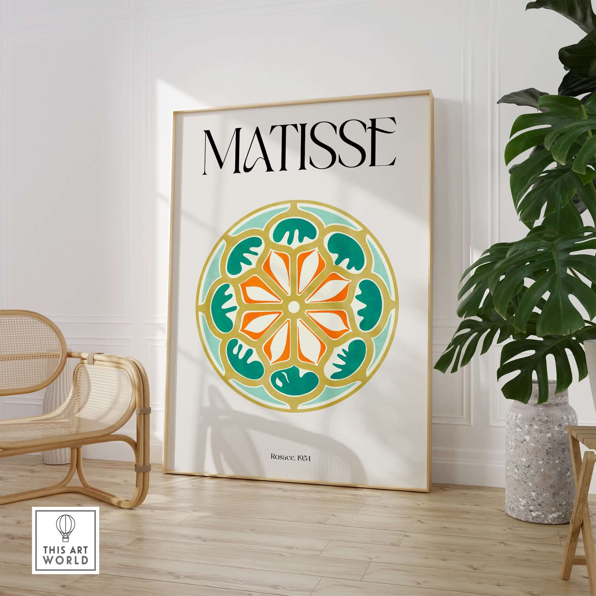 Matisse Art Print Rosace 1954 Rose Window Geometric Art Print featuring a colorful circular design in a modern setting.