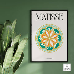 Matisse Art Print Rosace 1954 Rose Window Geometric Art Print featuring vibrant circular pattern on a green wall.