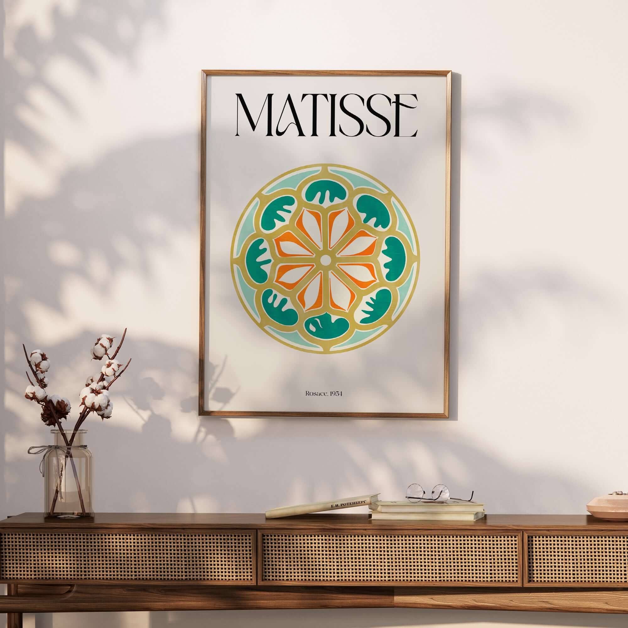 Matisse Art Print Rosace 1954 Rose Window Geometric Art Print displayed in an elegant setting with floral decor.