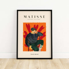 Matisse Art Prints - Seated Figure in Cap Poster featuring a young person in a cap on a vibrant orange background.