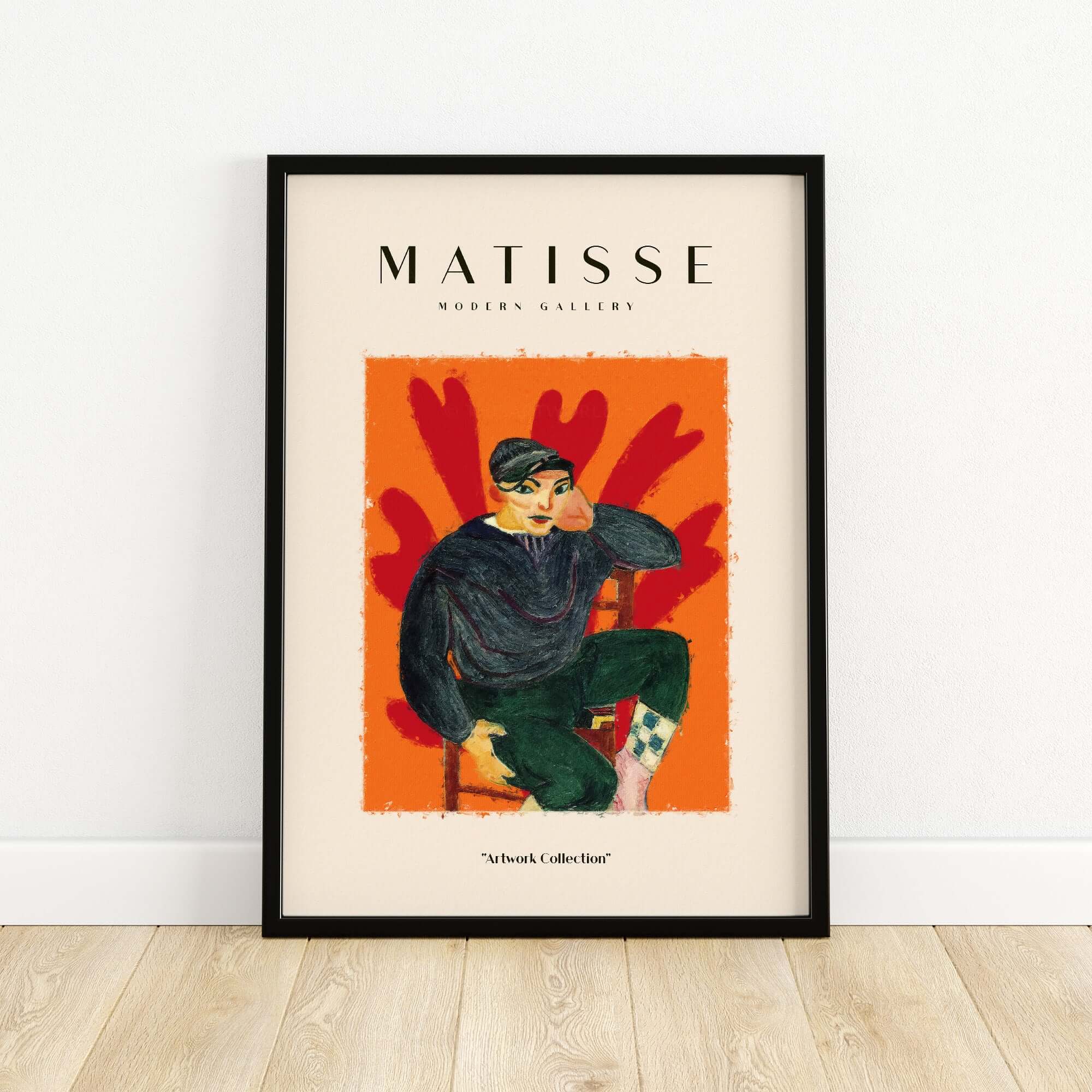 Matisse Art Prints - Seated Figure in Cap Poster featuring a young person in a cap on a vibrant orange background.