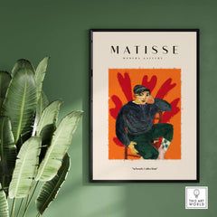 Matisse Art Prints - Seated Figure in Cap Poster featuring a young person seated against a bold orange background.