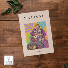 Matisse Art Prints - Stylized Woman with Flowers Fruit Still Life Interior Poster featuring a woman with a vase of flowers.