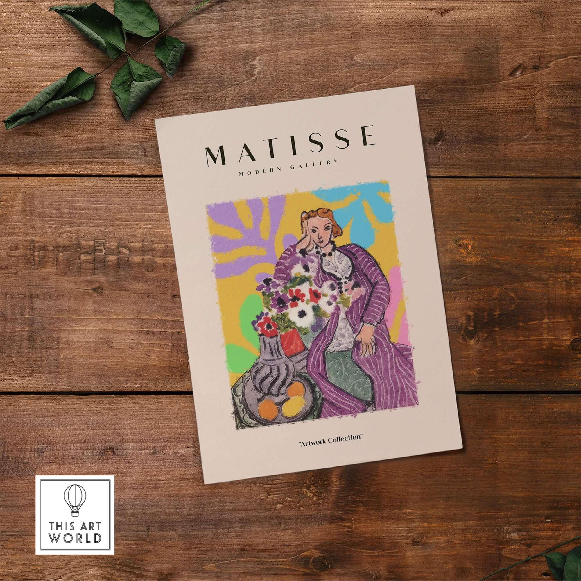 Matisse Art Prints - Stylized Woman with Flowers Fruit Still Life Interior Poster featuring a woman with a vase of flowers.