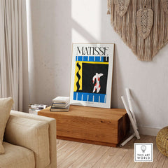 Matisse Art Print - The Clown 1943 Jazz Series Abstract Figure Poster displayed in a stylish living room setting.