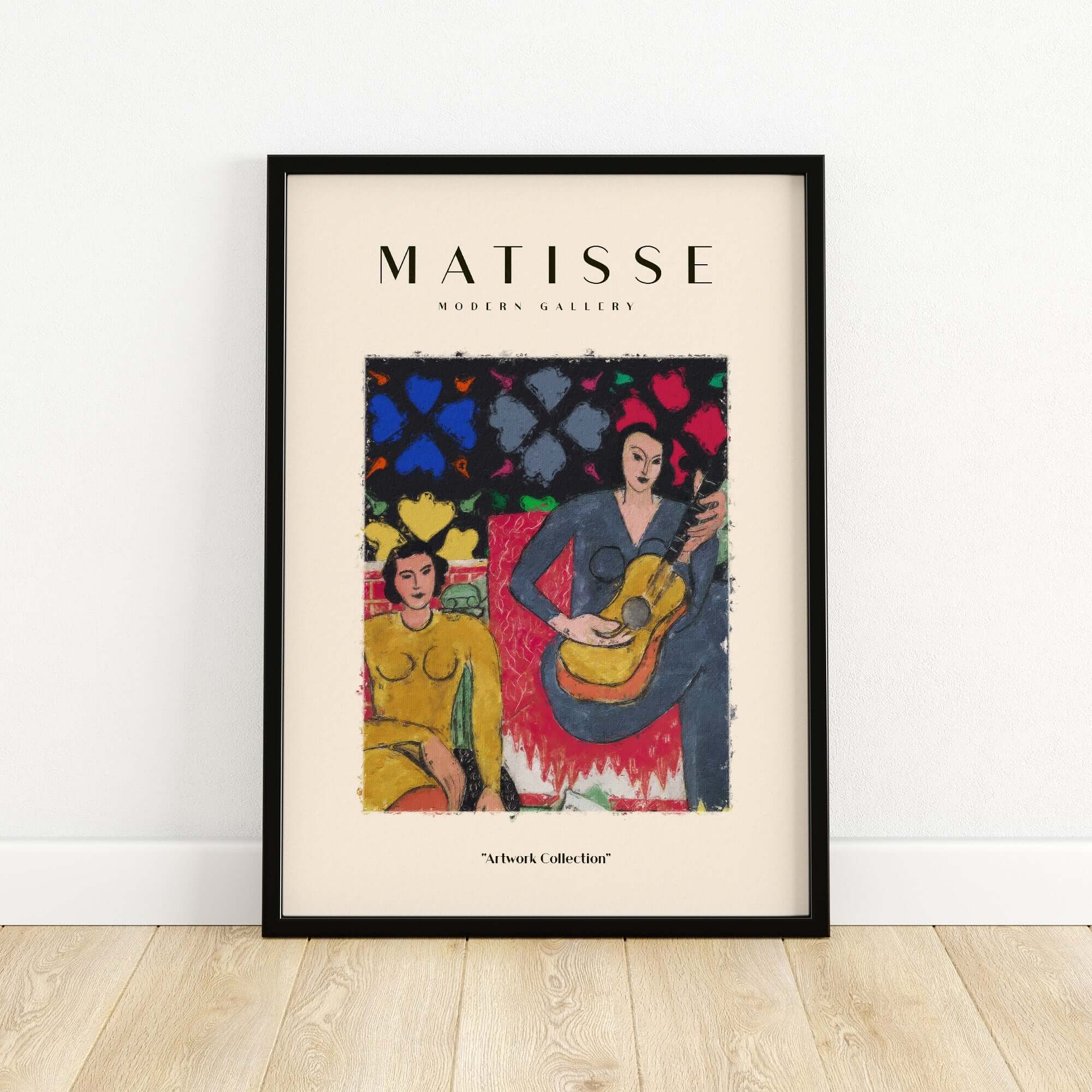 Matisse Art Prints - Two Women Guitar Interior Scene Poster featuring vibrant colors and abstract shapes.
